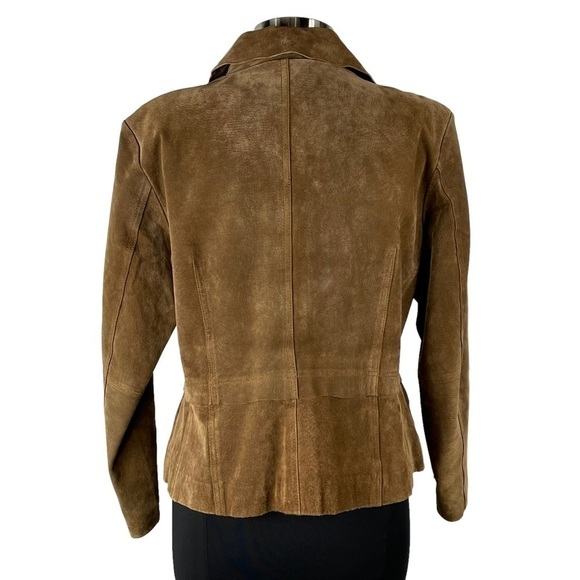 VINTAGE SUEDE LEATHER BROWN TWO BUTTON SCALLOP BLAZER JACKET COLDWATER CREEK - Picture 7 of 13